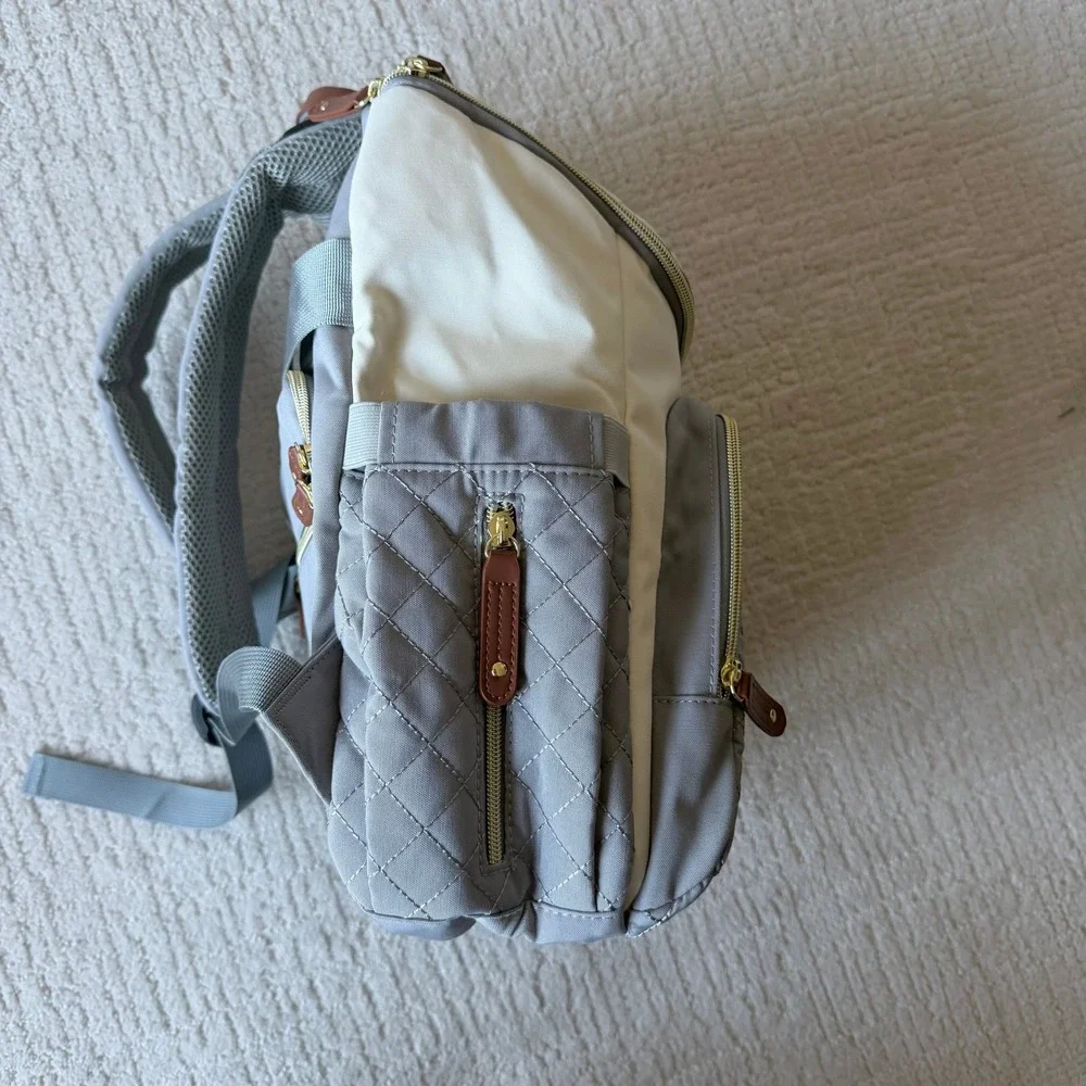 Lovevook Diaper Bag‎ Backpack Grey Cream Quilted Multi-Pocket Travel Bag